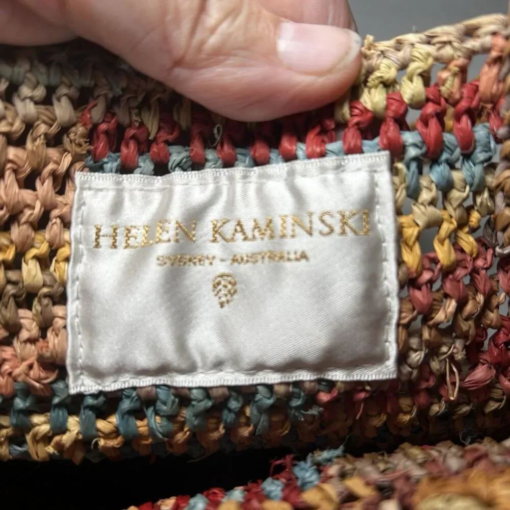 Helen Kaminski Australia Earthy Striped 100% Raffia Straw Tote Handbag Boho